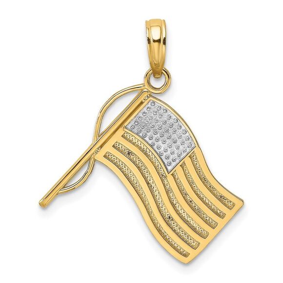 10K Yellow Gold w/ Rhodium American Flag Charm,All Products : American Fashion Style Bags On Sale